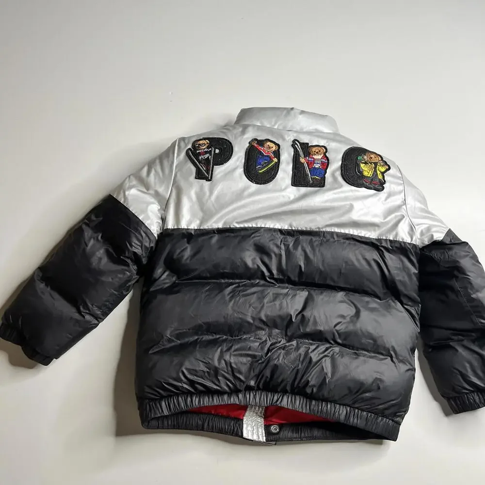 Polo Ralph Lauren Jacket Kids‎ 5 Black Silver Down Puffer Polo Bear Colorblock